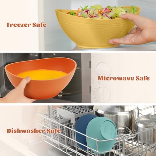 Homienly 9.6 inch Serving Bowls, Large Serving Dishes for Wedding Parties, 60 OZ Centerpiece Serving Bowls for Salad, Popcorn, Pasta, Dinner, Oval Shape, Microwave & Dishwasher Safe, Set of 4, Multi - Image 5