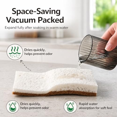 Kitchen Sponge, Plant-Based, Natural Coconut Fiber, 12 Pack - Image 2