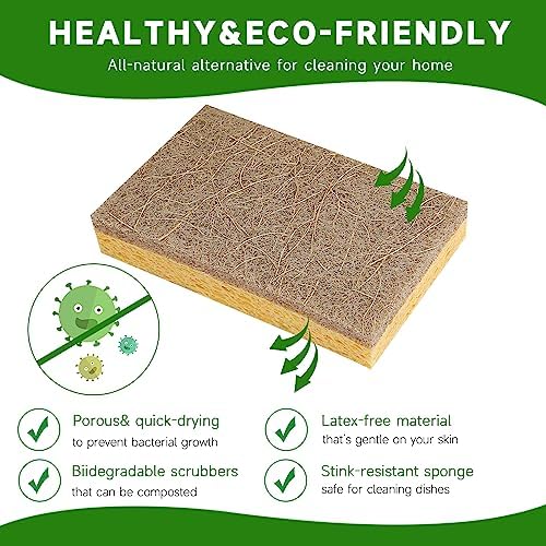 10 Pack Biodegradable Natural Sponges Kitchen - Compostable Cellulose and Coconut Walnut Scrubber Sponge - Eco Friendly Sponges for Dishes - Image 3