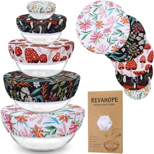5Pcs Reusable Beeswax Elastic Bowl Covers for Bread Proofing and Food Cover by Revahope