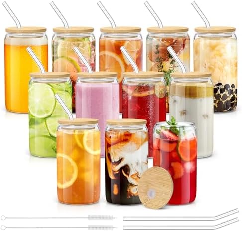 Glass Cups with Lids and Straws - 16 oz Glass Drinking Cups Set for Coffee by sungwoo
