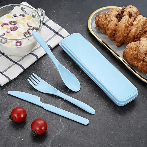 Wheat Straw Travel Utensils, BPA Free Reusable Fork Spoon Knife with Case - Image 3
