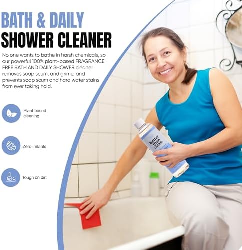 Bath & Daily Natural Shower Cleaner Concentrate - Plant-Based, Fragrance Free Cleaning Products - Hard Water Stain and Soap Scum Remover for Tub & Tile - 8oz Makes 4 Bottles - Image 7