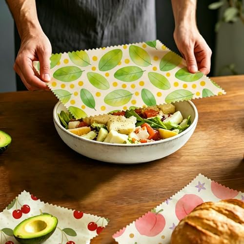 Reusable Beeswax Wraps, Peach Cherry Wraps, 9 Pack Eco-Friendly Food Storage, Organic, Sustainable, Zero Waste, Plastic-Free, For Sandwiches, Bread & Bowls, 1XL, 3M, 5S - Image 5