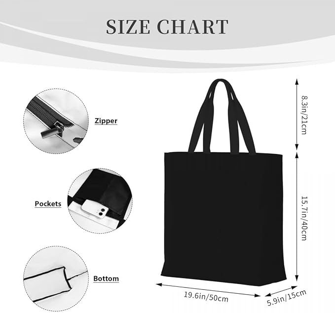 Custom Large Black Tote Bag With Pocket Extra Large Reusable Grocery Bags