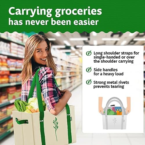 Green Bulldog Reusable Grocery Bags, Tote Bag For Shopping, Beige, 3 Pack - Image 3