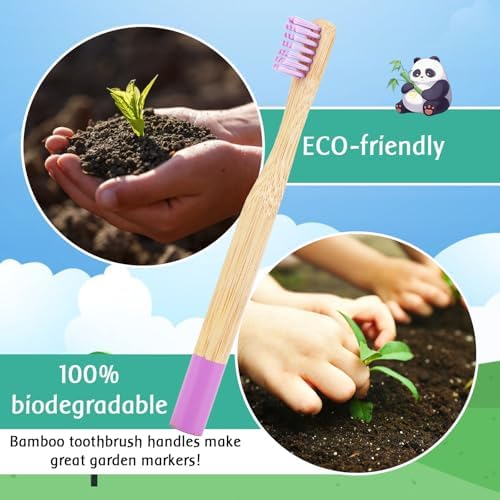 Kids Bamboo Toothbrush - Child Size Soft BPA Free Color Safe Bristles (4 Pack) - Image 3
