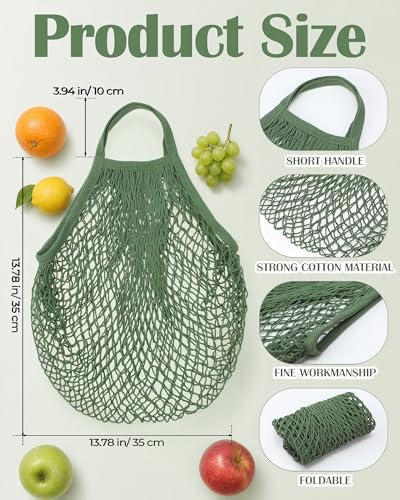 Eccliy 12Pcs Reusable Cotton Mesh Grocery Bag with Handle, Green, 4 in - Image 4