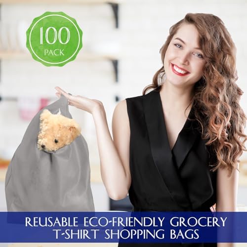Windyun Large Grocery T-shirt Bags Bulk Reusable Non Woven Shopping Bag Foldable Gift Tote with Handle, 20.5x11x5.5 Inch - Image 5