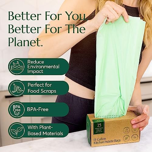 Cleanomic Compostable* Waste Bags with Drawstring (13 Gallon, 25 Units, Tall), BPI Certified For Kitchen Compost - Image 3