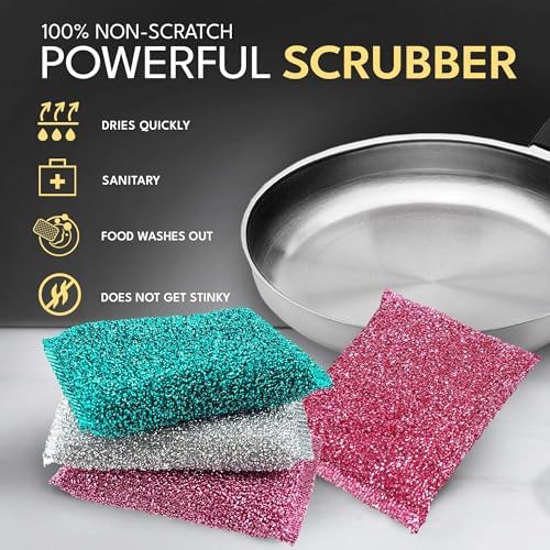 Dish Sponges for Kitchen (3 Pcs) Non-Scratch Scrub Sponges for Dishes, Pots, Pans, Glass, Stainless Steel & Nonstick Cookware–Odor-Resistant, Quick-Dry, Flexible, Durable & Reusable Cleaning Scrubbers - Image 3