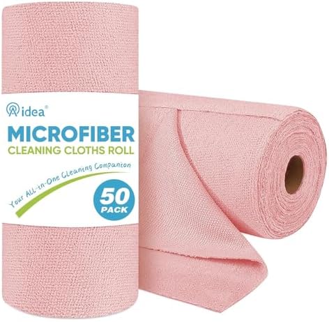AIDEA Microfiber Cleaning Cloth Roll-50PK, Cleaning Rags 11.5"×11.5", Pink by AIDEAHOME