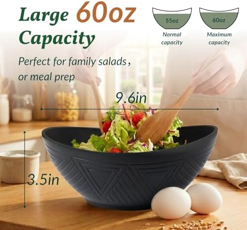 Homienly 9.6 inch Serving Bowls, Large Serving Dishes for Wedding Parties, 60 Oz for Salad, Side Dishes, Pasta, Oval Shape, Microwave & Dishwasher Safe, Set of 4, Black - Image 2