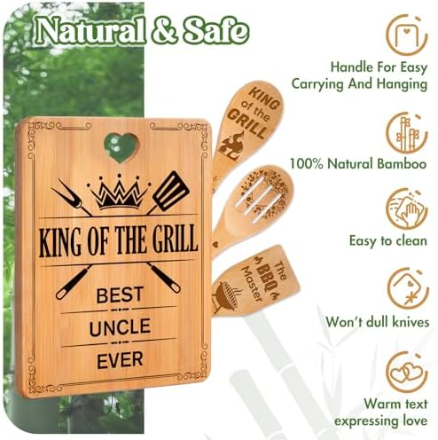 Uncle Gifts for Fathers Day - "King of The Grill, Best Uncle Ever" Uncle Birthday Gifts Cutting Board Set, Bamboo-Made Engraved Utensil Set, Fathers Gifts for Uncle - Image 6