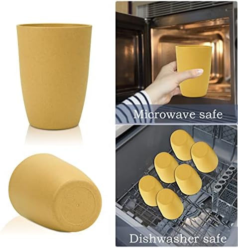 Wrova Wheat Straw Cups 6 PCS Good Alternative to Plastic Reusable Cups 20 oz Unbreakable Drinking Cup Reusable Dishwasher Safe Water Plastic Glasses Yellow Color - Image 5