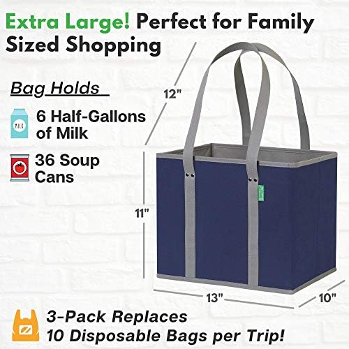 Reusable Grocery Bags (3 Pack) – Heavy Duty Shopping Bags, Blue - Image 4