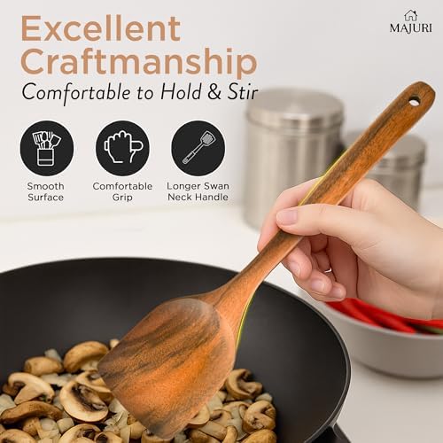 10-Piece Wooden Utensil Set with Holder, Spoon Rest & Hooks – Durable Non Toxic Cooking Utensils - Wooden Spoons for Cooking, Ideal Kitchen Utensil Set for Cooking Enthusiasts & House Warming - Image 4
