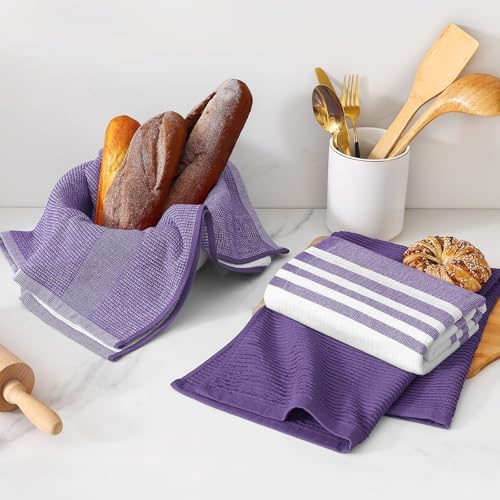 Homaxy Cotton 380 GSM Premium Kitchen Towels, 18"x 28", 3 Pack, Purple - Image 6