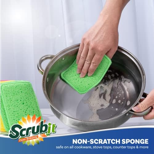 Scrub and Wipe Cleaning Pads [10 Pack] – SCRUBIT Dual Sided Scouring Pad and Sponge - Reusable Kitchen Scrubbing Sponges for Dishes, Pots, Pans Utensils & Non-Stick Cookware (Green) - Image 4