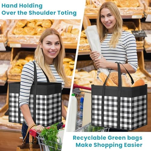 WOWBOX Reusable Grocery Bags,10-Pack, Foldable Reusable Shopping Tote Bags bulk with Reinforced Handles,Large Storage Bags with Water Resistant Coating for Groceries,Multipurpose,Black-White - Image 2