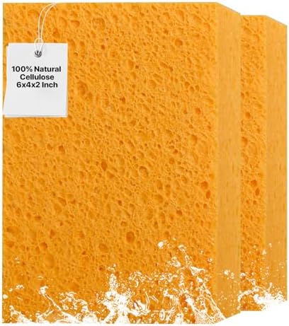 Large Natural Cellulose Sponge, Super Absorbent, 6 x 4 x 2 Inch (2 Pack) by MtJun