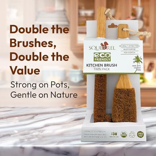 Eco-Friendly Kitchen Cleaning Brush (Twin Pack) - Wood Dish Brush with Coconut Fiber Bristles & Wooden Handle. Kitchen Brush for Bottles, Jars, Mugs, Glassware, and Cup Brush Cleaner - Image 7