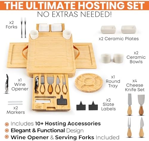 Bamboo Charcuterie Board Gift Set – Housewarming Gift for New Home, Wedding & Bridal Shower Gifts | Large Cheese Board with Hidden Drawers, Knives & Bowls | Perfect for Couples, Hosts & Housewarming - Image 2