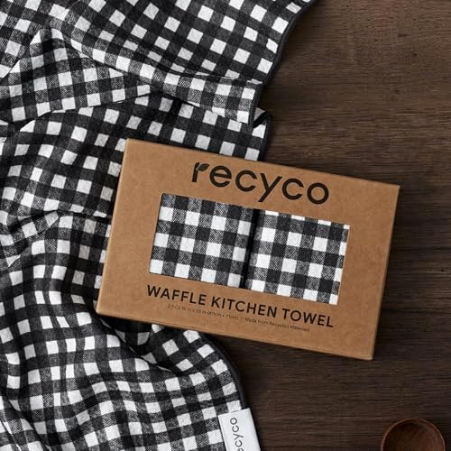RECYCO Waffle Kitchen Towel Set of 2 - Quick Dry Microfiber Sustainable Dish Towels - Ultra Absorbent Reusable Cleaning Tea Towels - Lightweight Hand Towels,16”x 28”, Iron Black Plaid - Image 7