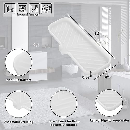 MicoYang Silicone Soap Dish with Drain Spout — Self-Draining Double Sink Organizer Tray for Kitchen & Bath, Dispensers, Sponges & Soap Holder, Non-Slip & Dishwasher Safe, Translucent (Large, 12"×4") - Image 2