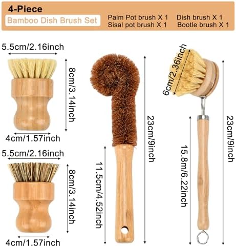 4 Piece Bamboo Dish Brush Set - Image 3