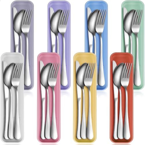 Yinkin 8 Pack Travel Silverware Set with Case for Lunch,Pastel by Yinkin