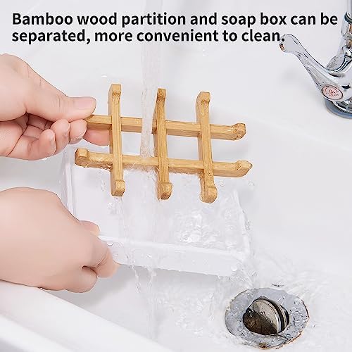 Bamboo Soap Dishes for Shower Wooden Soap Bar Holder for Bathroom Soap Tray Easy to Clean, Durable and with Non-Slip Pads(Two White Squares) - Image 4