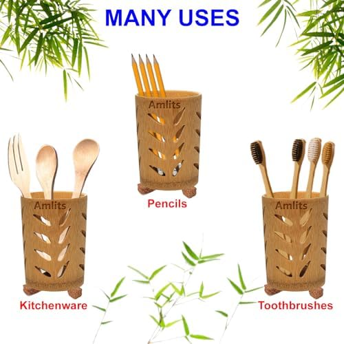Bamboo Toothbrush Holder with Drainage – Quick Drying Single-Piece Design –Toothbrush Holders for Bathrooms – Wooden Toothbrush Holder Resilient in Humid Conditions - Glossy Leaves - Image 4