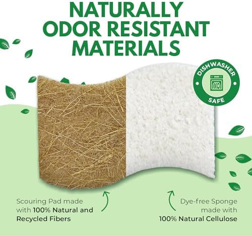 AIRNEX Natural Kitchen Sponges (6 Pack) - Biodegradable Cellulose & Coconut Scrubber Dish Sponges for Kitchen - Eco-Friendly, Non Scratch, Compostable, Non Toxic S-Shaped Natural Sponges for Dishes - Image 2