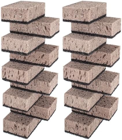 Taupe Multi Use Scrub Sponges. Made in Europe. 18 Pack, 4.3x2.8x1.4 inches. Best Odorless Durable Brown Heavy Duty Scrubber for Kitchen and Household Cleaning by Okleen