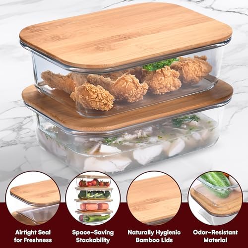 Vdomus Glass Food Storage Containers with Bamboo Lids 36.0oz/1.0L - Stackable Meal Prep Container - Airtight Glass Food Containers - Microwave, Dishwasher Safe - Reusable Lunchbox (Pack of 4) - Image 6