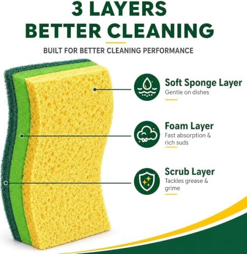 12 PCS Sponges Kitchen, Non Scratch Scrub Sponges for Washing Dishes, Green - Image 3