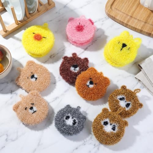 Kenning 16 Pcs Dish Scrubber Non Scratch Dish Washing Scrubbers Reusable Household Cleaning Kitchen Tools for Dishwashing Washing Dishes Cookware Tubs Sinks (Animal) - Image 4
