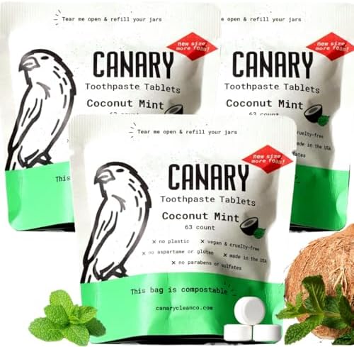 Canary Nano Hydroxyapatite Toothpaste Tablets Coconut Mint - Remineralizing, Fluoride Free, All Natural Tabs with Xylitol - Great for Travel, Plastic Free - 189 Count by Canary