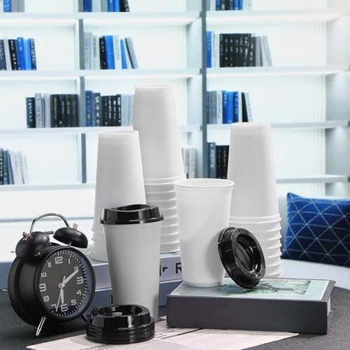Honeydak 45 Pack 16 oz Reusable Coffee Cups with Lids Water Bottle Iced Coffee Travel Mug Reusable Portable Plastic Tea Tumblers Bulk for Hot and Cold Drinks Birthdays Party(Classic,White with Black) - Image 3