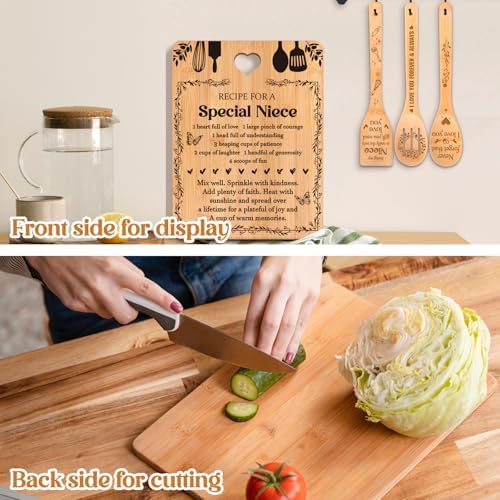 Niece Gifts from Auntie - "Recipe for a Special Niece" Niece Gift Cutting Board Set, Bamboo-Made Engraved Utensil Set Niece Birthday Gifts, Christmas Day Gifts for Niece - Image 4