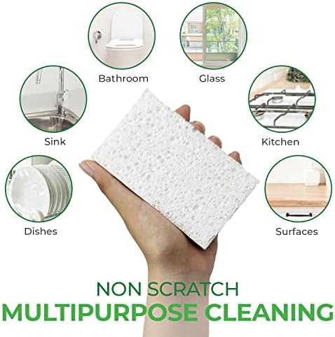 AIRNEX Compressed Cellulose Sponges - 16 Pack Natural Pop Up Dish Sponge for Kitchen - Compostable Plant-Based Cleaning Sponges Bulk – Non Scratch Natural Sponge for Dishes & Household Cleaning - Image 5