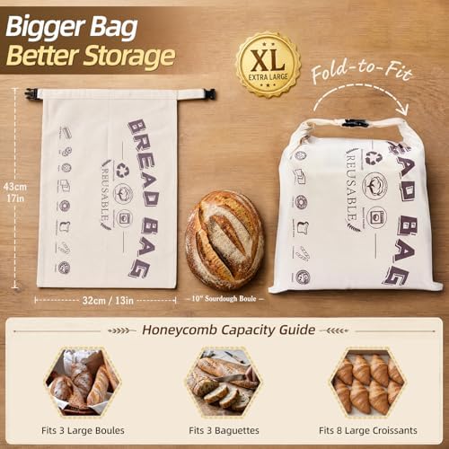 XL Beeswax Bread Bags for Homemade Sourdough,Set of 2 - Image 3