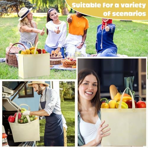 Windyun Reusable Grocery Bags Large Non Woven Shopping Bags with Handles Foldable Portable Tote, 16x6x12 Inch - Image 2