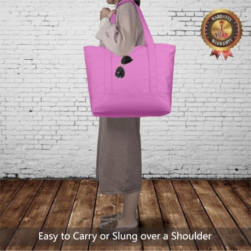 TOPDesign 6-Pack Canvas Tote Bags with an External Pocket, Reusable Grocery Shopping Bags, Top Zipper Closure, Daily Essentials (Light Purple) - Image 2