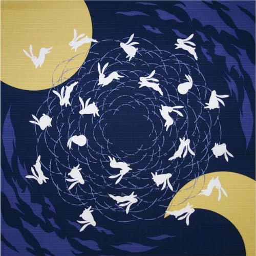 Furoshiki Japanese Wrapping Cloth, Large Size 27.6x27.6 Inch 70cm Reusable Gift Wrap, Eco-Friendly Fabric for Bento Bag, Wine Bottle, Table Decor Washable & Wrinkle Resistant (Moon Dancing Rabbit) - Image 2