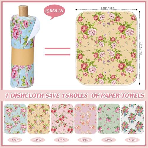 36 Pack Reusable Kitchen Cloths Cotton Towels, Countryside Flowers - Image 2