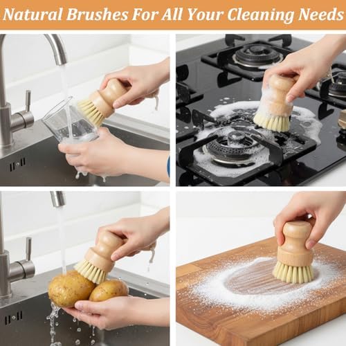 14 Pack Bamboo Dish Brush Set Natural Sisal Scrub Brushes for Pots Pans Sinks Vegetables, Wooden Dishwashing Scrubber Brush Kitchen Cleaning Tool - Image 6