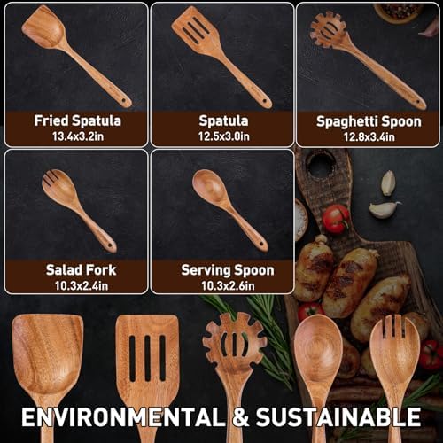 Wooden Kitchen Utensil Set - Natural Solid Wood Spoons, Non-Toxic, Heat Resistant, Non-Scratch and Easy to Clean (A05) - Image 5