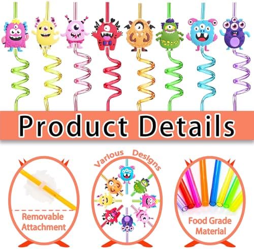 24 Reusable Monster Silly Crazy Straws for Kids School Birthday Party Favor - Image 2